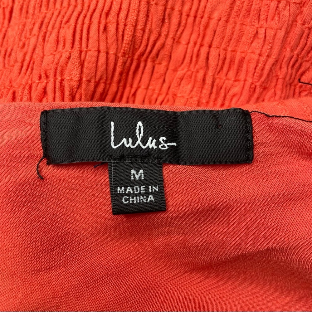 Lulu's Coral V-Neck Wide-Leg Smocked Jumpsuit - Picture 6 of 11